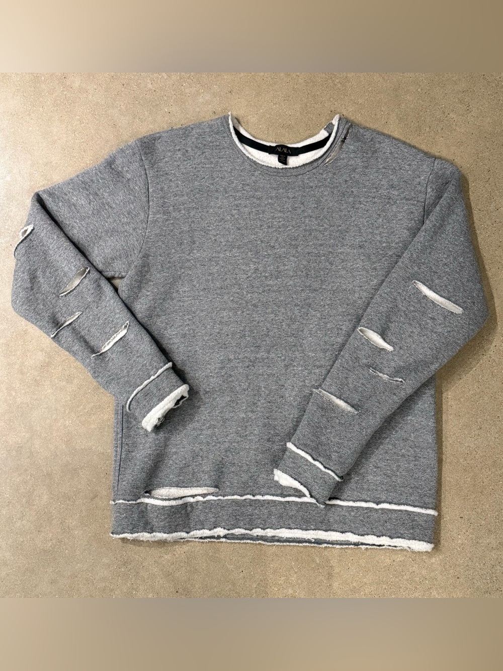 ALALA Distressed Fleece Sweatshirt Inside Out Raw Hem Cutout Sleeve - S